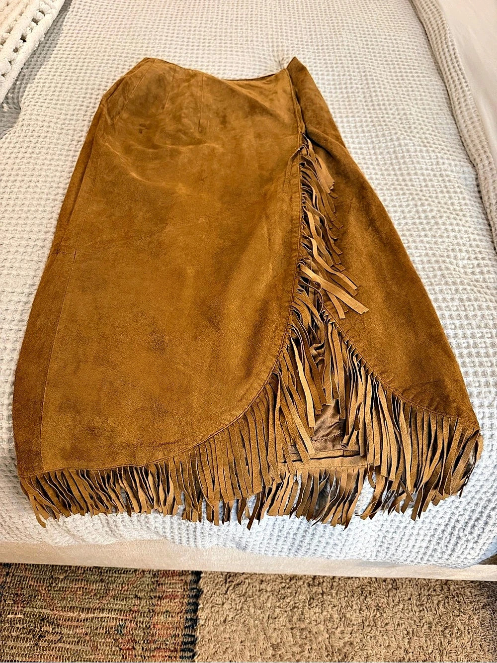 Suede Fringe Maxi Skirt in Brown